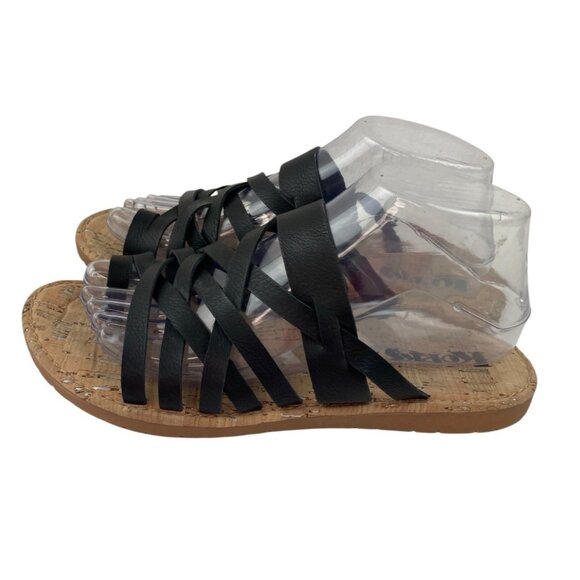 *Korks Khell Sandals Womens 8 Black Leather Strappy Slip On Flat Summer Comfort - Picture 6 of 12
